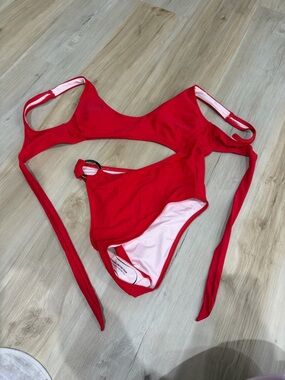 Red Women’s One-Piece Swim Suit with Cutout